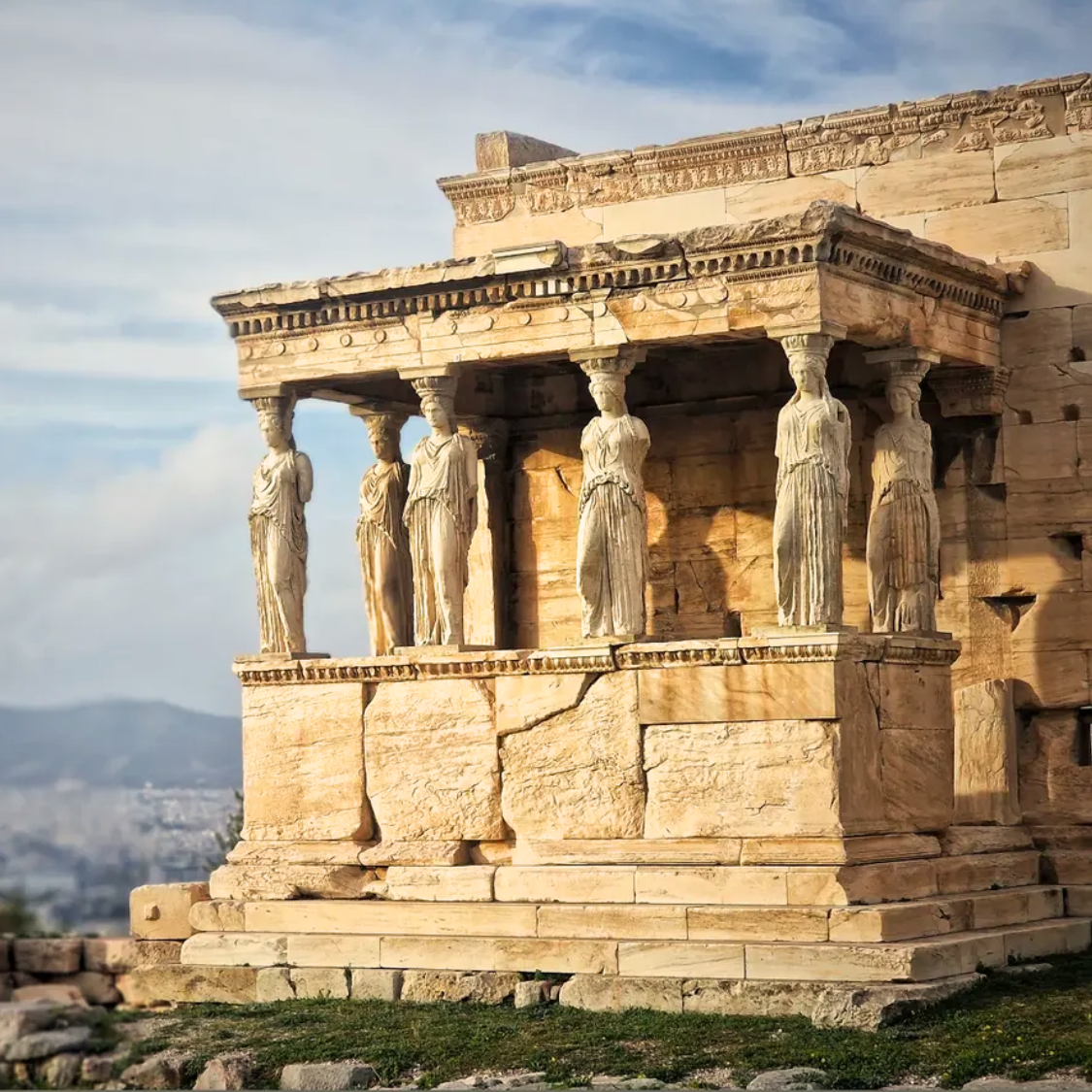 Ancient Greece Caryatid statues of the Erechtheion at the Acropolis in Athens, Greece